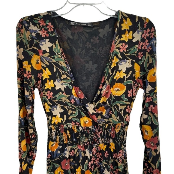 Zara Trafaluc Collection V-Neck Long Sleeve Floral Multicolored Midi Dress  Sz S - Picture 4 of 16